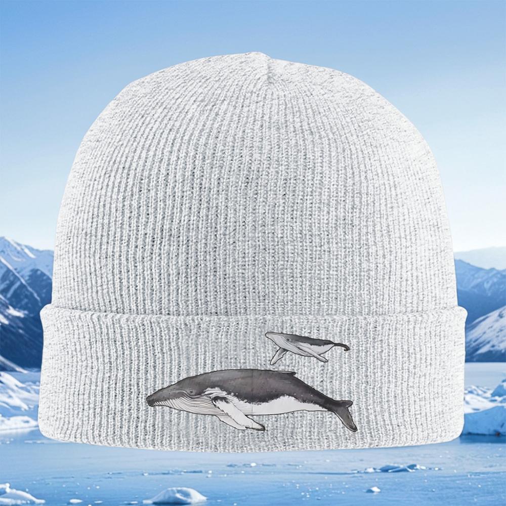 Whales silhouette art design swimming Men Women Unisex Knitted Hat Beanie Pullover Cap Winter Thermal Warm Christmas Outdoor Cyc