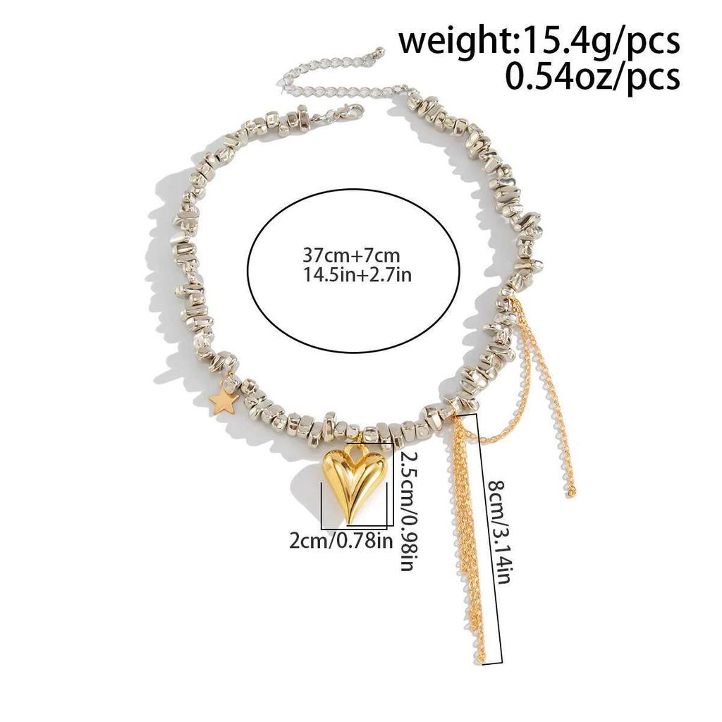 PuRui Fashion copper Color Irregular CCB Beads Heart Pendant Necklace Women Elegant Noble Qi Alloy Clavicle Chain Party Zircon