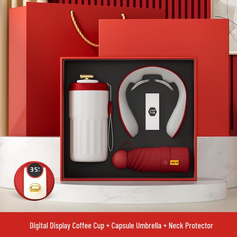 Business Souvenir Gift Set with Thermos, Coffee Cup, Neck Massager, Umbrella