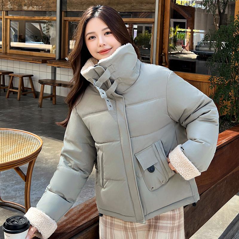 Short small thickened cotton clothes for women's winter new versatile plush lapel warm jacket trendy