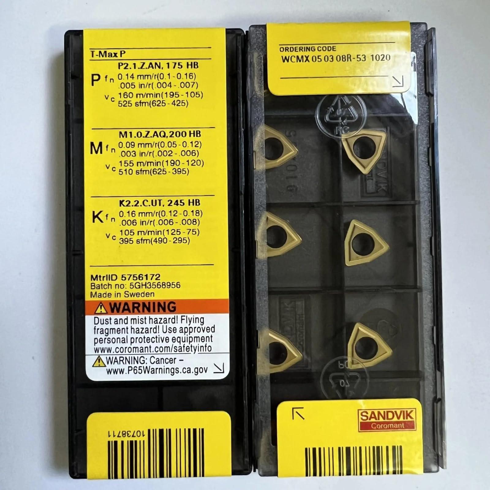 

Original Sandvik / WCMX050308R-53 1020 / CNC lathe carbide blade 10 PCS