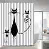 1Pc Stylish Black Cat Pattern Shower Curtain With Hooks - Bathroom Decor, Machine Washable, Artistic Kitten Silhouette Design