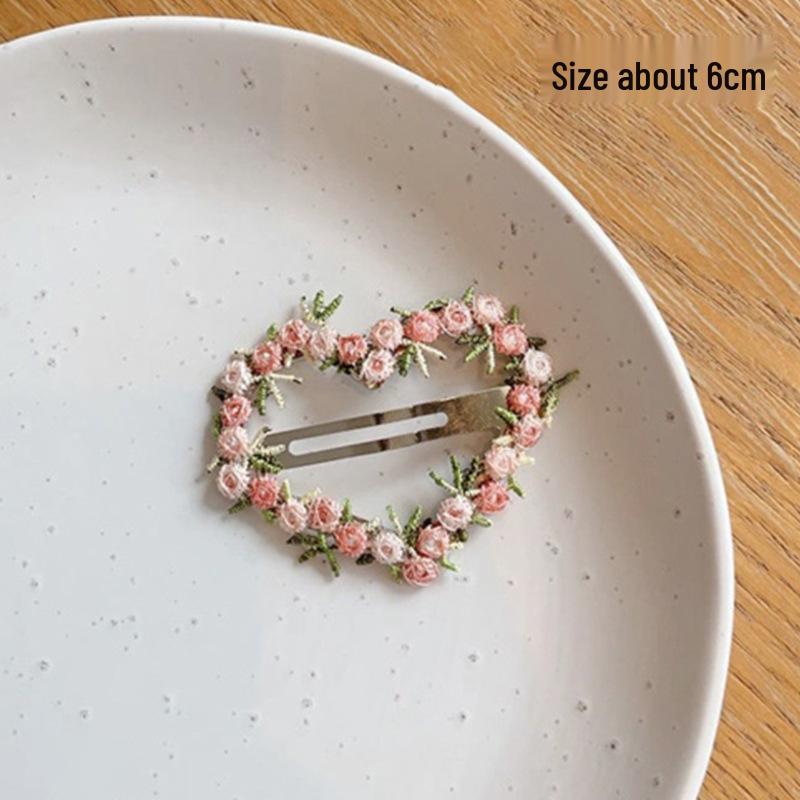 2025 Spring/Summer Sweet Pink Flower Embroidered Hair Clip for Kids