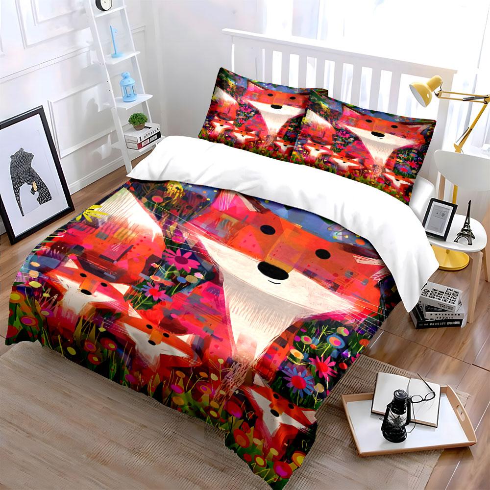 Foxes and Colorful Flowers. Bedding Sets Duvet Cover Sets Duvet Covers Pillowcases(1 * Duvet Cover 2 * Pillowcases Without Duvet Insert)