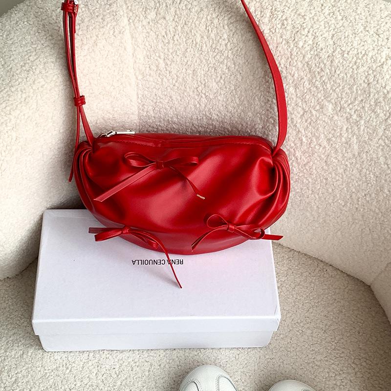 

Korean Red Bag Women s High-quality Exquisite Niche Soft Leather Cross-section Dumpling Pleated Shoulder красный
