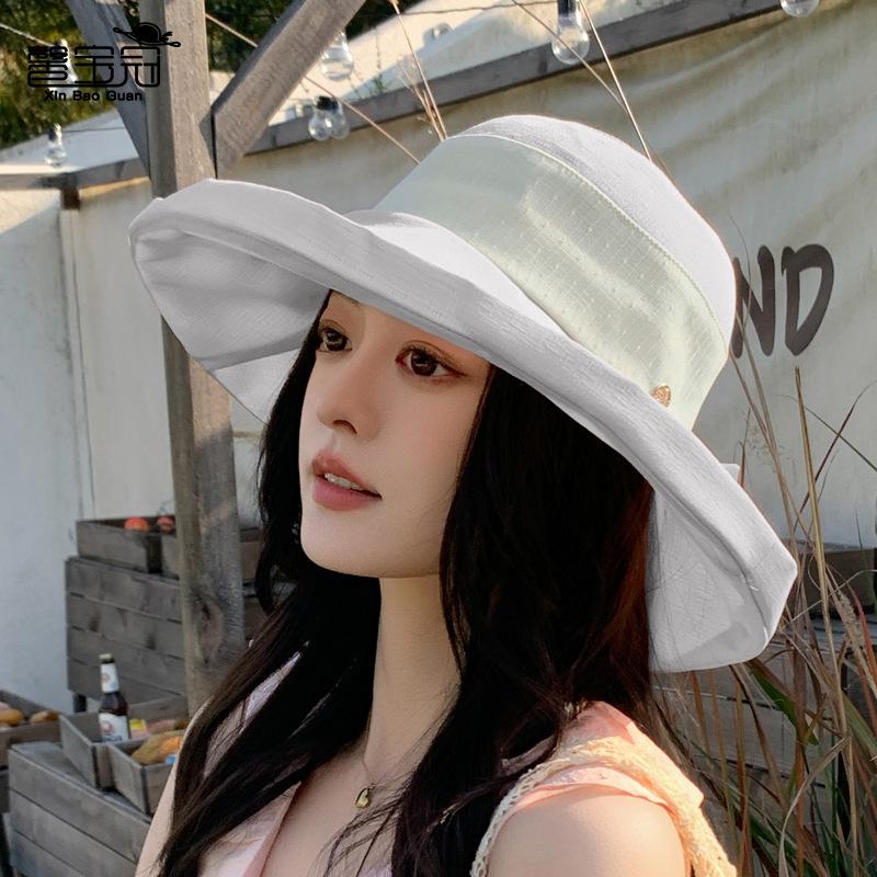 Spring and summer big brim sun hat children versatile fashion bow bucket hat outdoor travel sun protection hat