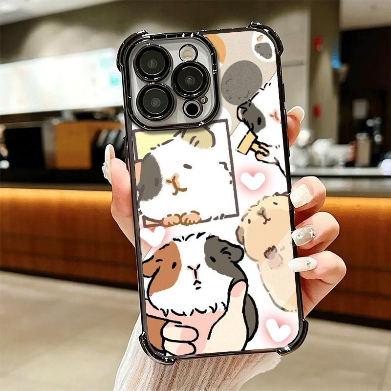 Cartoon Cute Hamster Plating Phone Case For Iphone 16 17 Pro Max Air 16E 14 15 Plus 12 13 Mini Anti-Fall Airabag Cover
