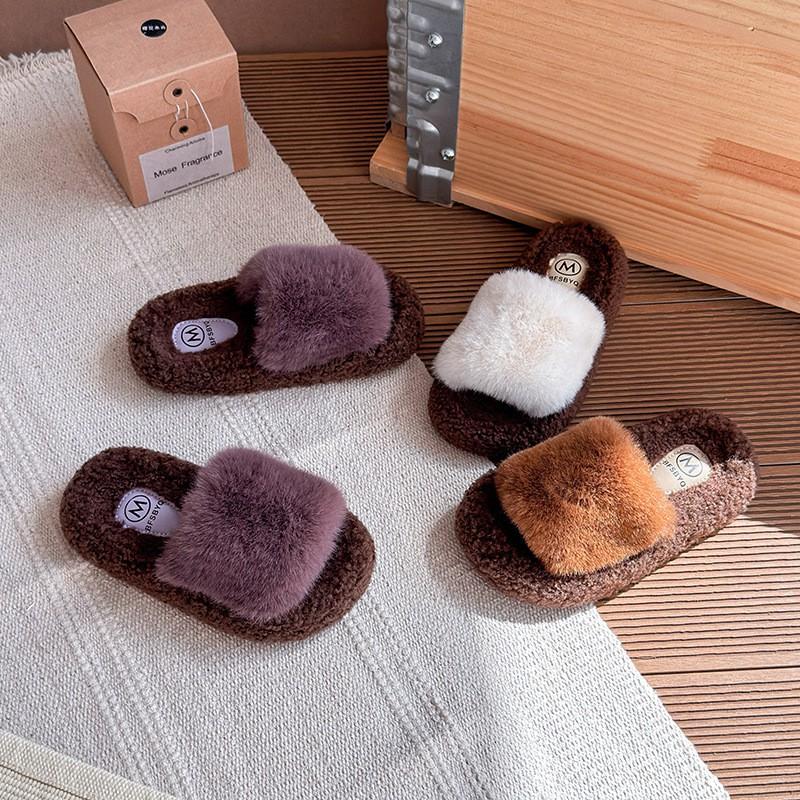 Chinelos de Inverno Felpudos para Meninas, Slip-On, com Sola Grossa, para Interior e Exterior, de Algodão e Pelúcia, Sapatos Planos para Crianças de 4 a 12 Anos