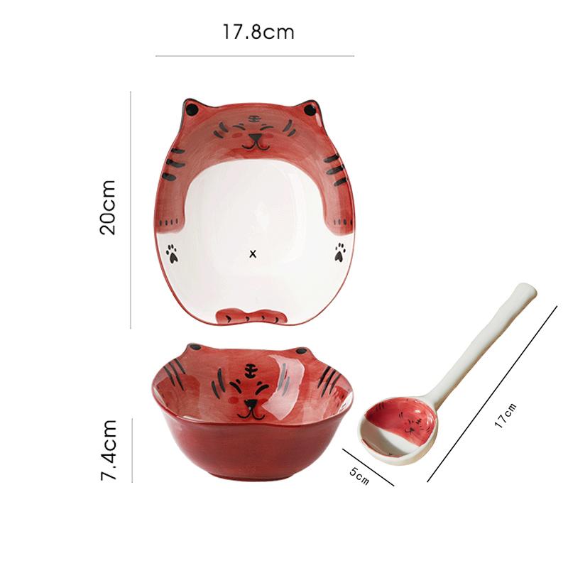7,8 Zoll Große Nudelschüssel Keramik Suppen-Ramen-Schüssel Cartoon Tiger Schüssel Löffel für Kinder Mikrowellengeeignet