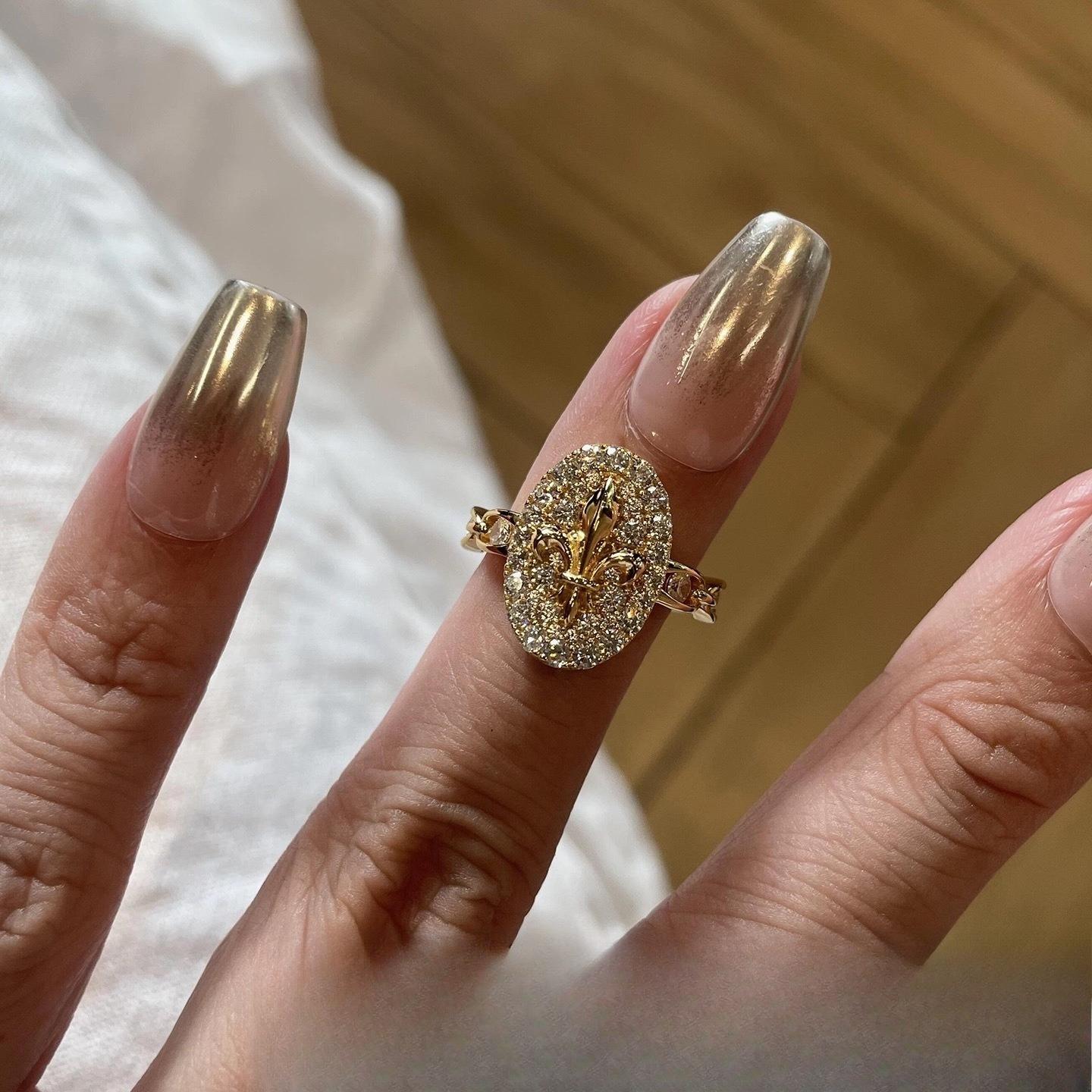 Medieval Full Diamond Iris Ring Women s Light Luxury Niche High Sense Unique Stacking Index Finger Ring Ring adjustable open band