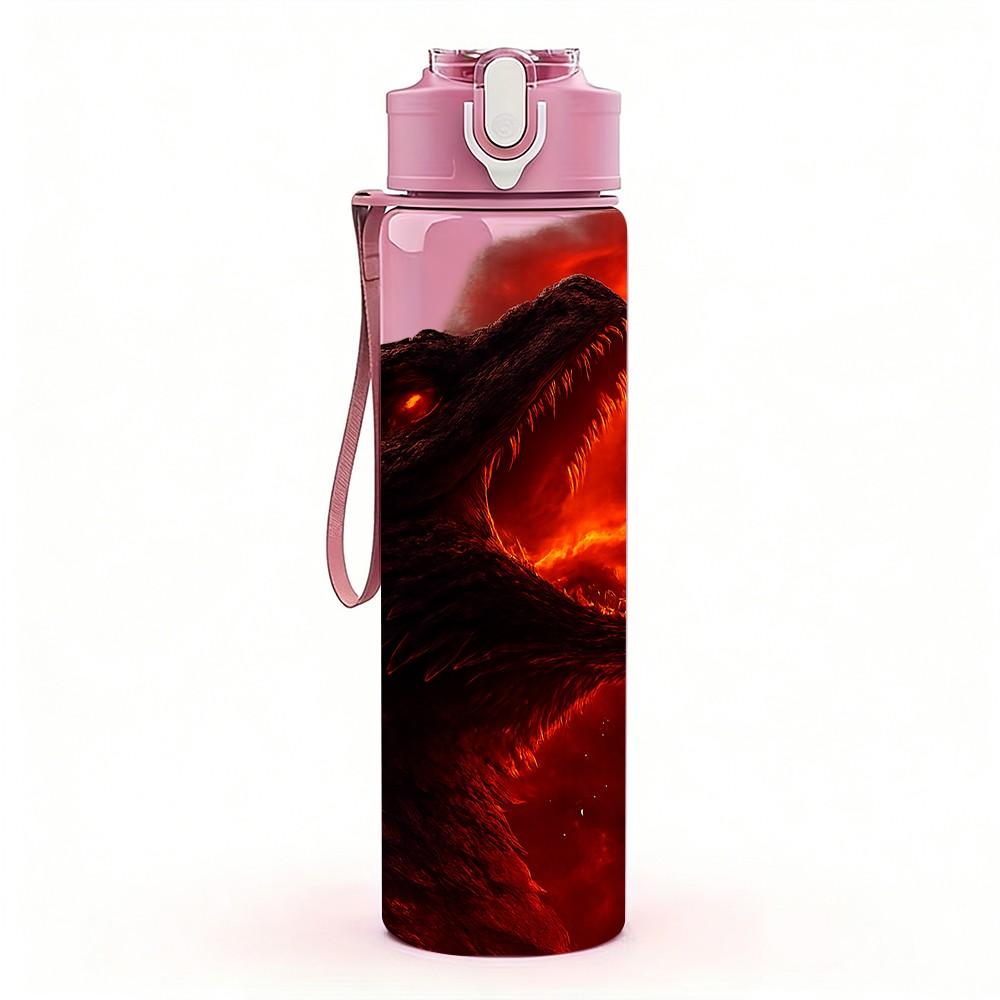 1PC Wolf Fire Flame Dark Art Portrait Print 750ml Color Plastic Sports Water Bottle Leakproof Flip Straw Lid Suitable for Sports Office Home Use