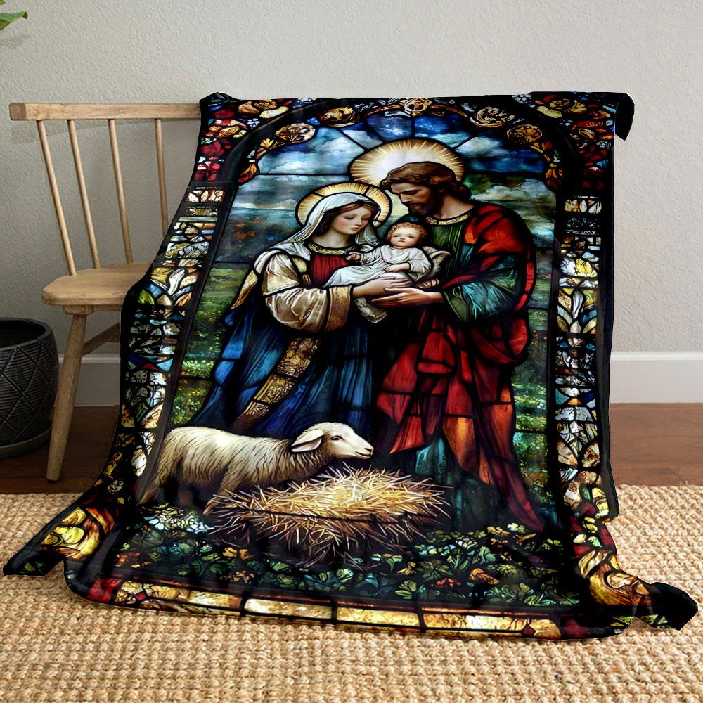 

Holy Family Stained Glass Blanket bedroom Blanket for Livingroom Couch lunch break Soft Cozy throw for Friend s festival Gift 80cm x 120cm