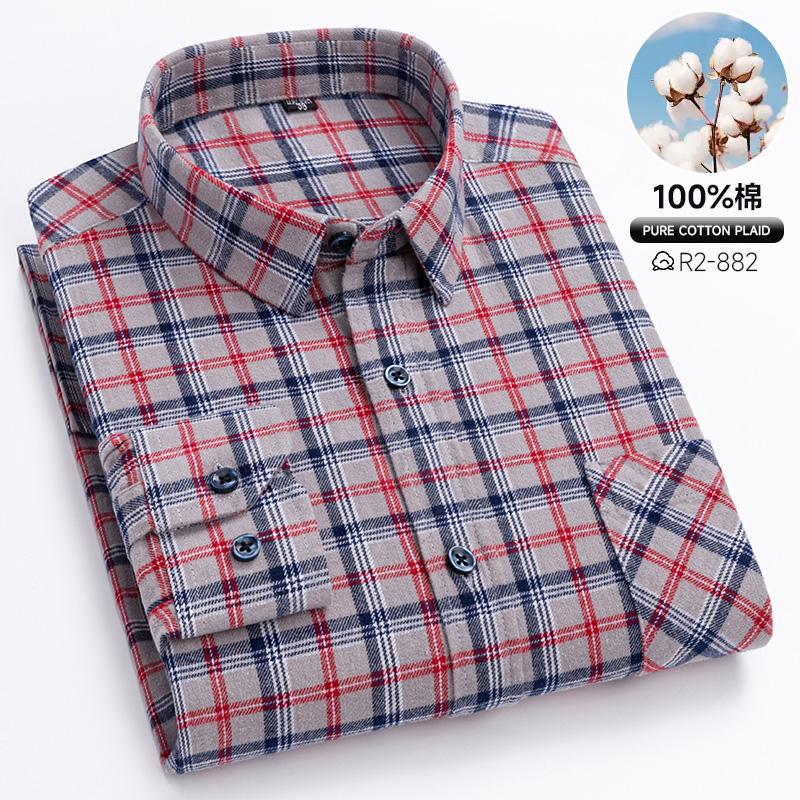 Spring, Autumn and Winter Flannel Shirt Long Sleeve Cotton Fashion Plaid Casual Soft Standard Fit Men's Shirt 5XL 6XL