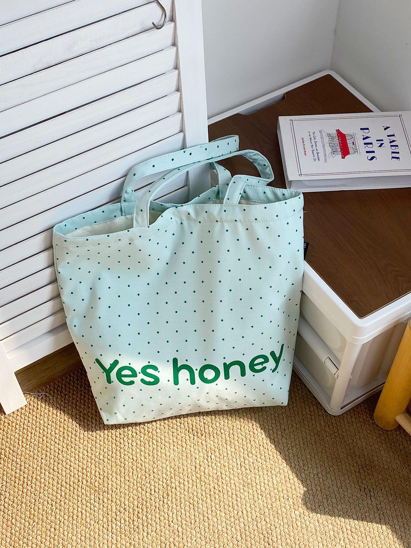 

Women Polka Dot Canvas Shoulder Bag Large Capacity Tote Handbag Casual Outdoor Shopping Bag Summer Beach Travel Tote Bag зелёный