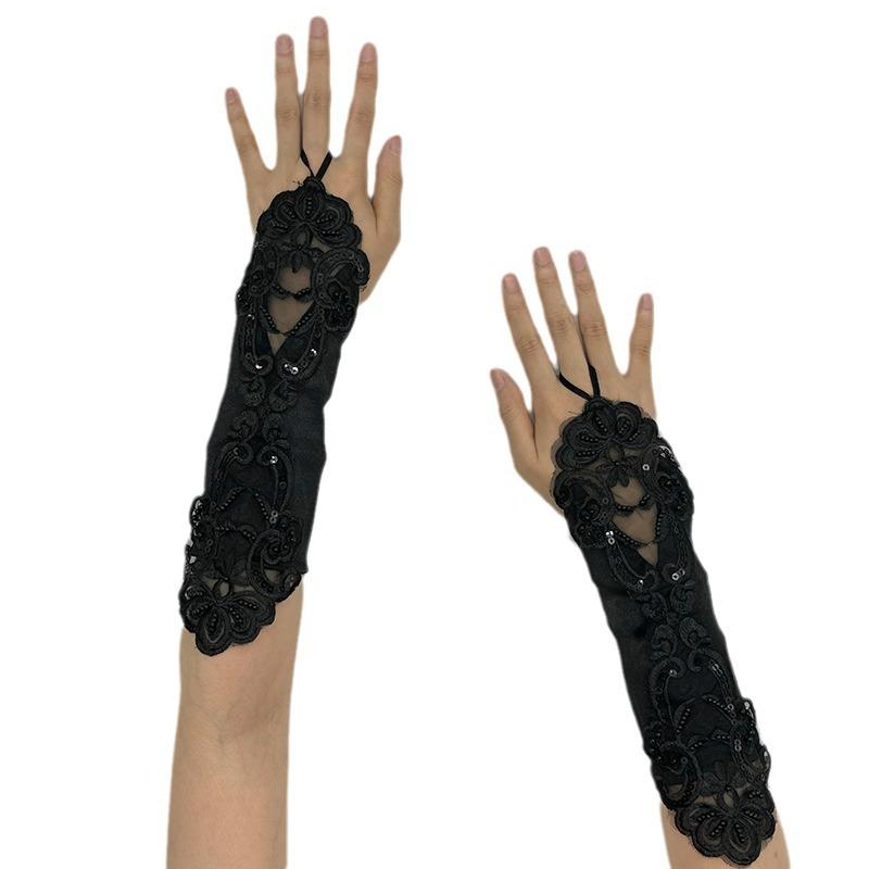 Wedding Etiquette Hook Finger Embroidery Gloves White Arm Covering Bridal Gloves Etiquette Dress Gloves