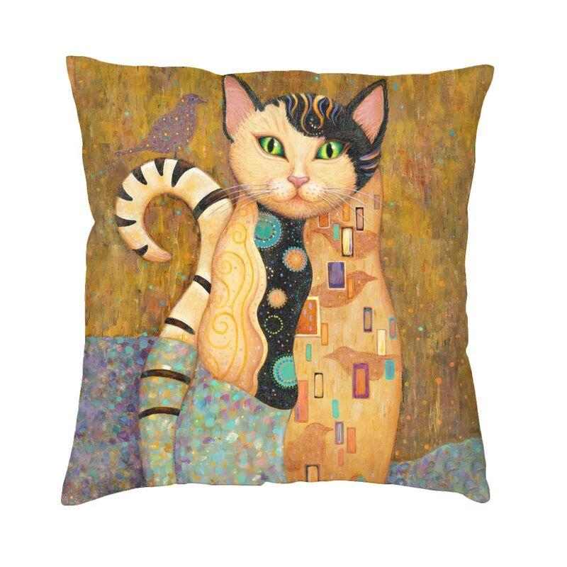 Federa Cuscino Gatto Pittura ad Olio Arte Gustav Klimt Motivo Oro Morbida Lusso Cuscino Decorazione Soggiorno
