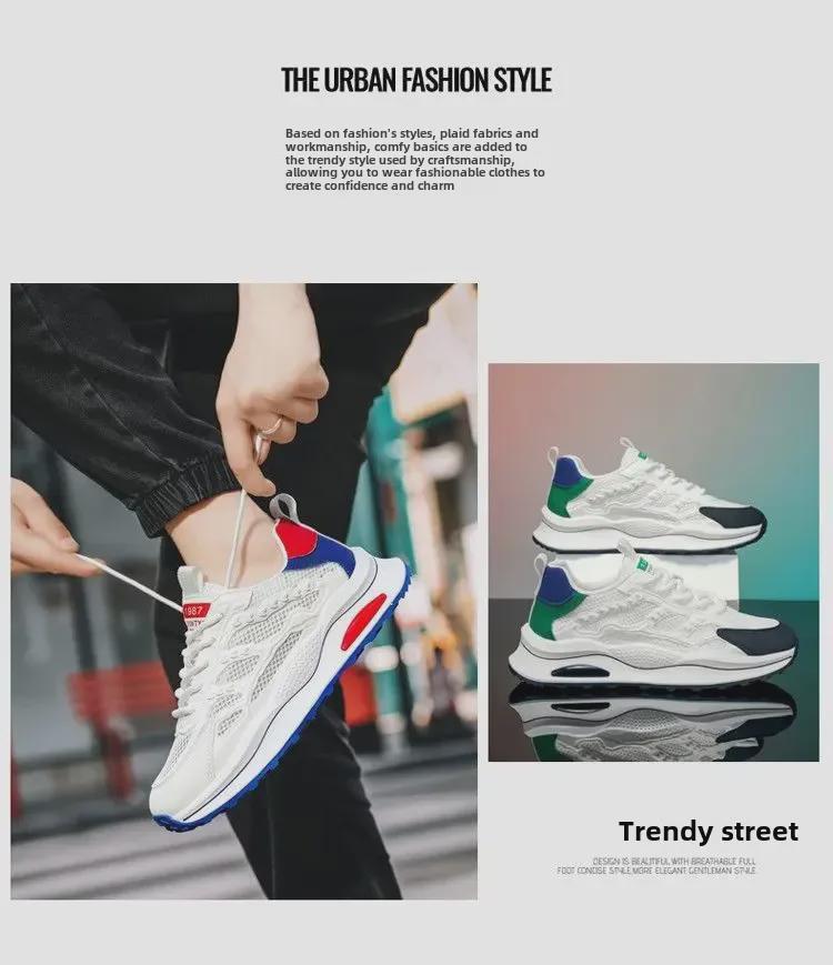 Adidași Dad din plasă respirabilă pentru bărbați - Cu talpă groasă, pantofi de alergare casual albi versatili