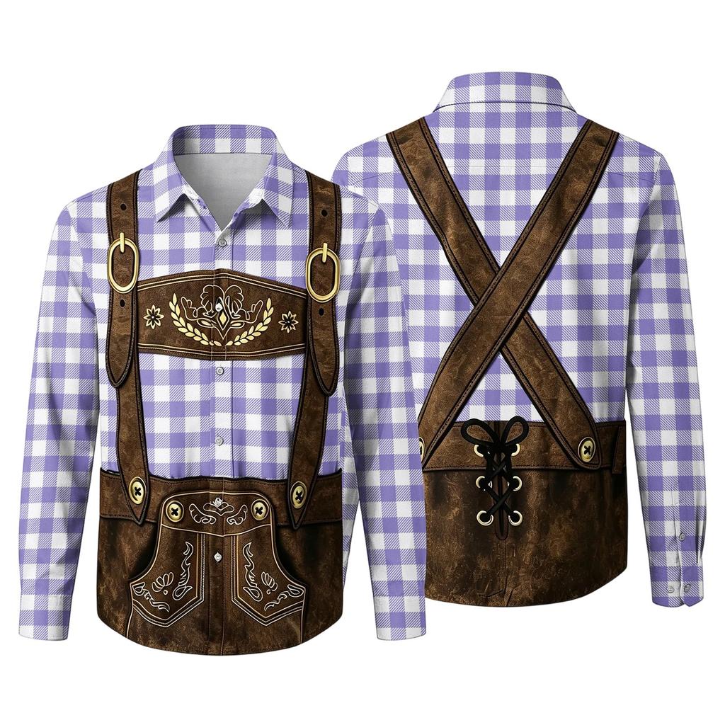 Men’s 3D Printed Loose Fit Turn-Down Collar Long Sleeve Shirt Vintage Plaid Design Casual Retro Style for Festivals Outdoor Parties