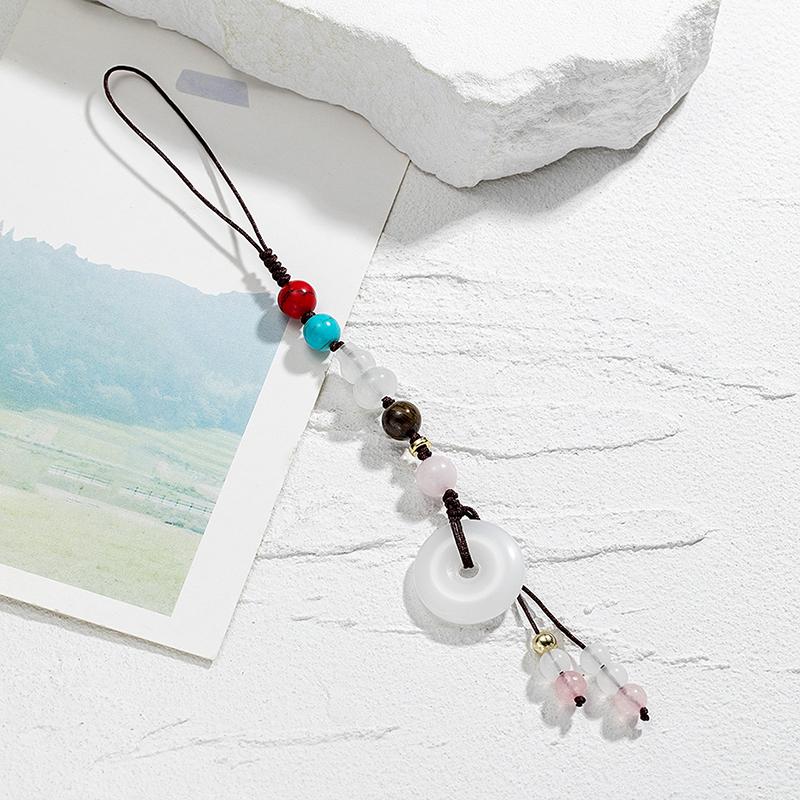 Vintage Style Imitation Jade Beaded Pendant Mobile Phone Lanyard For Women Decoration Gift