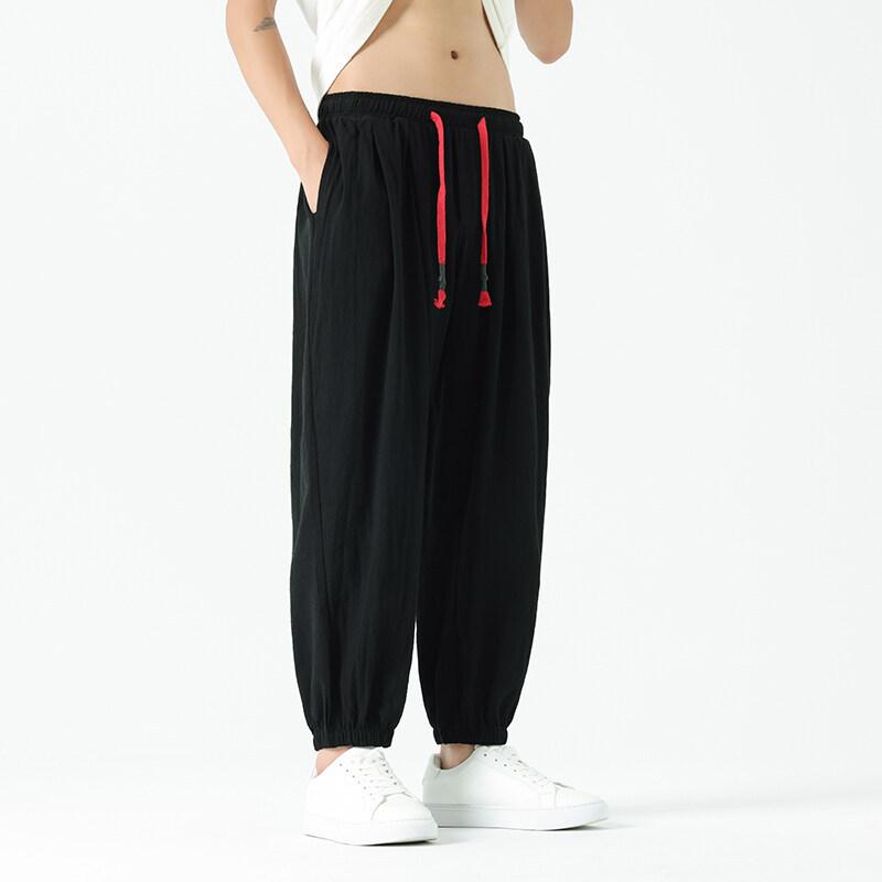 Spring Summer  Men's Cotton and Hemp Pants Loose Drawstring Lantern Pants Haren Pants Japanese Casual Pants