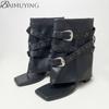 Fashion Brand Designer Shoes Woman Heeled Sandals Summer Ankle Boots Flip Flops 2025 New Clip Toe Square High Heels Leather Goth Chunky