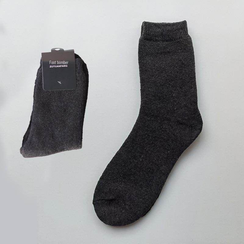 Men's Cotton & Wool Socks: Warm Winter Terry, Business Casual, Solid Color, Long Style