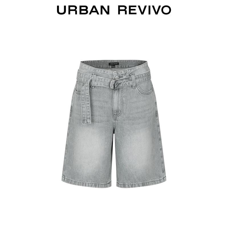 UR 2025 Autumn Vintage Washed Buckle Belt Denim Shorts