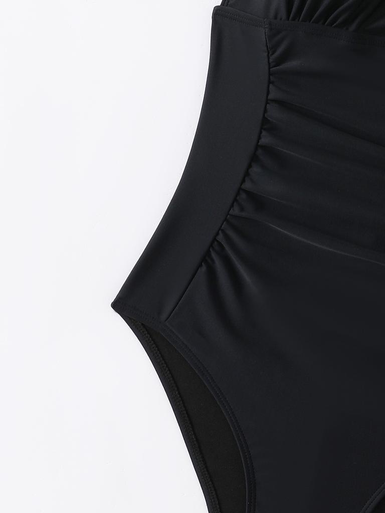 Sexy V Neck Halter Lace Up Pleated Slim Waist Bikini Swimsuit For Beach