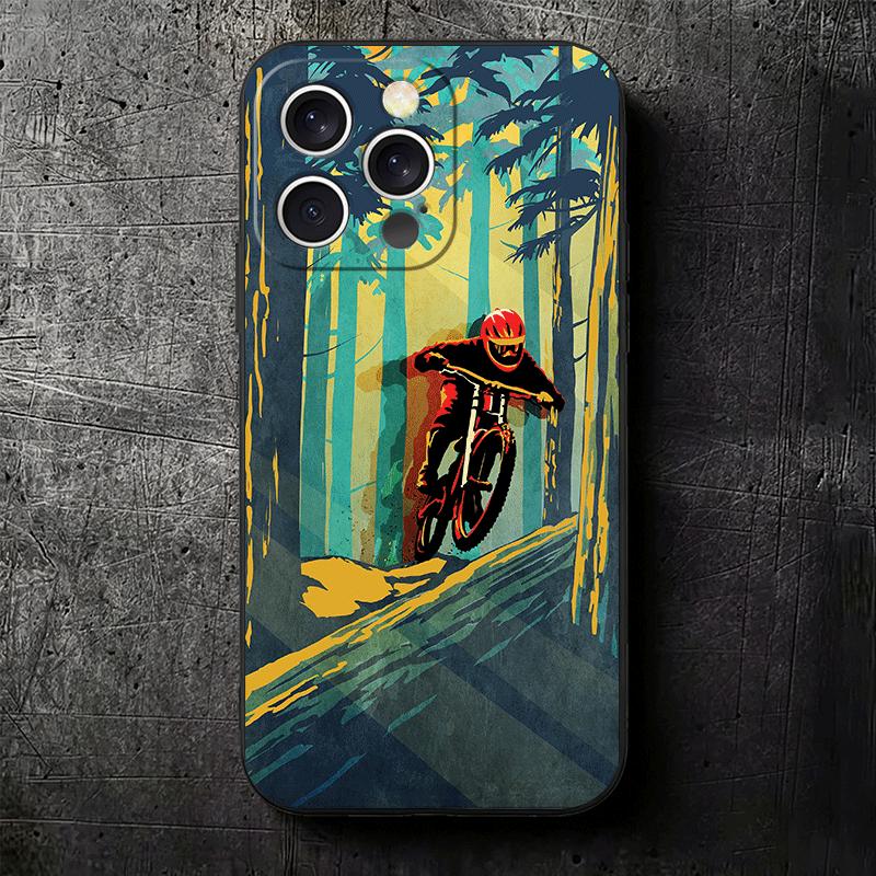 Mountain Bike Bicycle Soft Phone Case for iPhone 16 16E 17 Air 15 Pro Max 14 Plus 13 Mini 11 12 7 Black Cover Back Shell