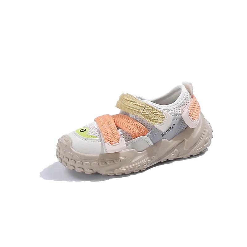 

Kids Summer Running Shoes 2024 New Breathable Casual Sports Shoes with Cross Strap Neutral Hollow Breathable Sneakers Hook&loop 26 жёлтый