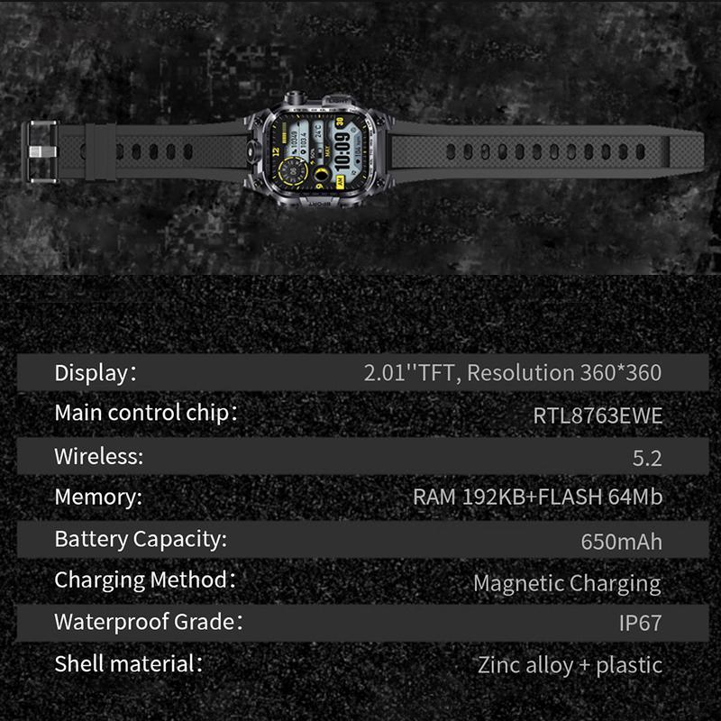 Nuovo Multifunzionale Schermo Grande Quadrato Smartwatch da Esterno Torcia Monitoraggio della Salute Bracciale Sportivo da Uomo