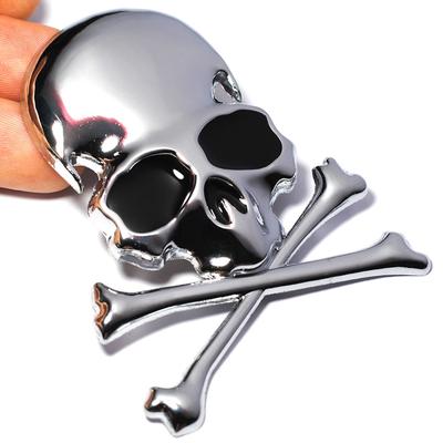 3D Chrome Metal Skull Cross Bone Car Trunk Motorcycle Emblem Badge Decal Sticker
