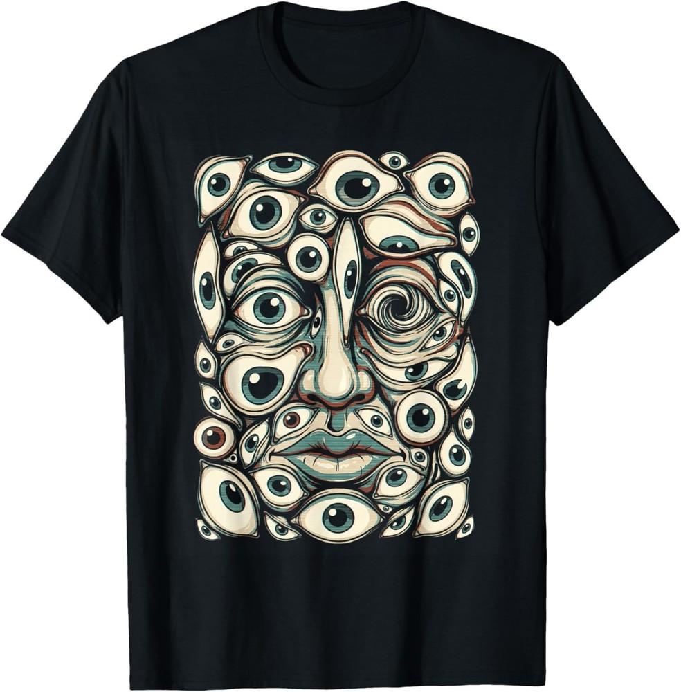 Surreal Many Eyes Face Psychedelic Abstract Visual Art T-Shirt XXXL
