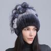 Winter Women's Warm Fashion Thick Wool Hat Rex Rabbit Fur Hat Knitted with Side Flower Hat