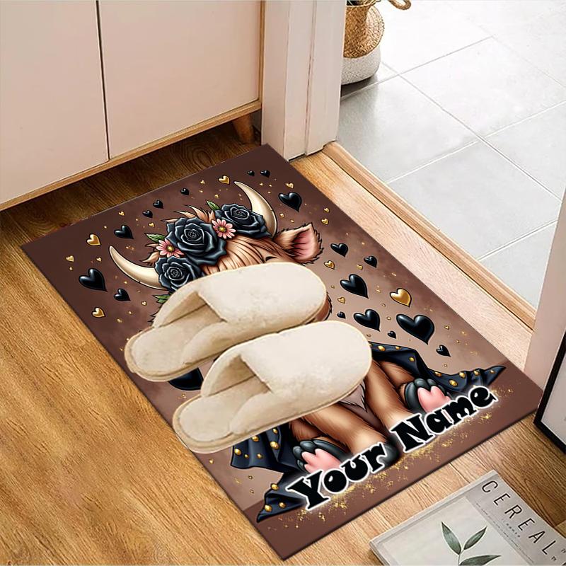 1PC Custom Name Fantasy Cow With Flowers Theme Floor Mat Ideal for Living Room, Game Rooms, Office, Bedroom,Floor Mat Playful Design70