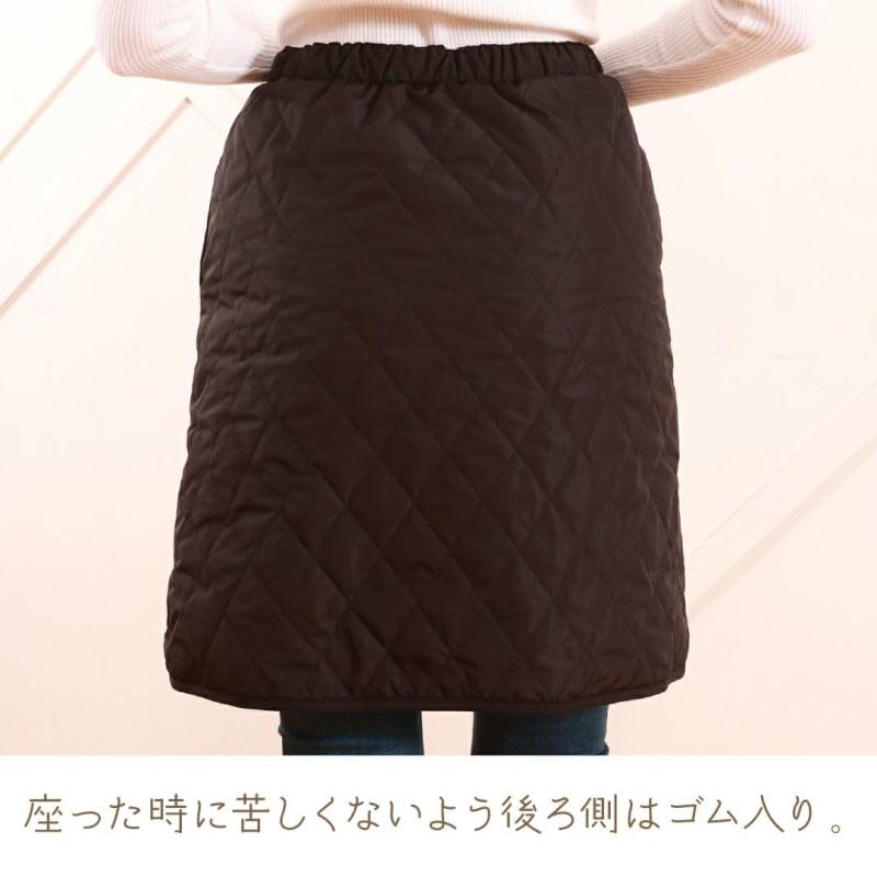 Warming Ultra Lightweight Quilted Wrap Skirt with Button and Boa Black [Beauty Habits] Women's Warm, Pockets, Adjustment, Fabric,