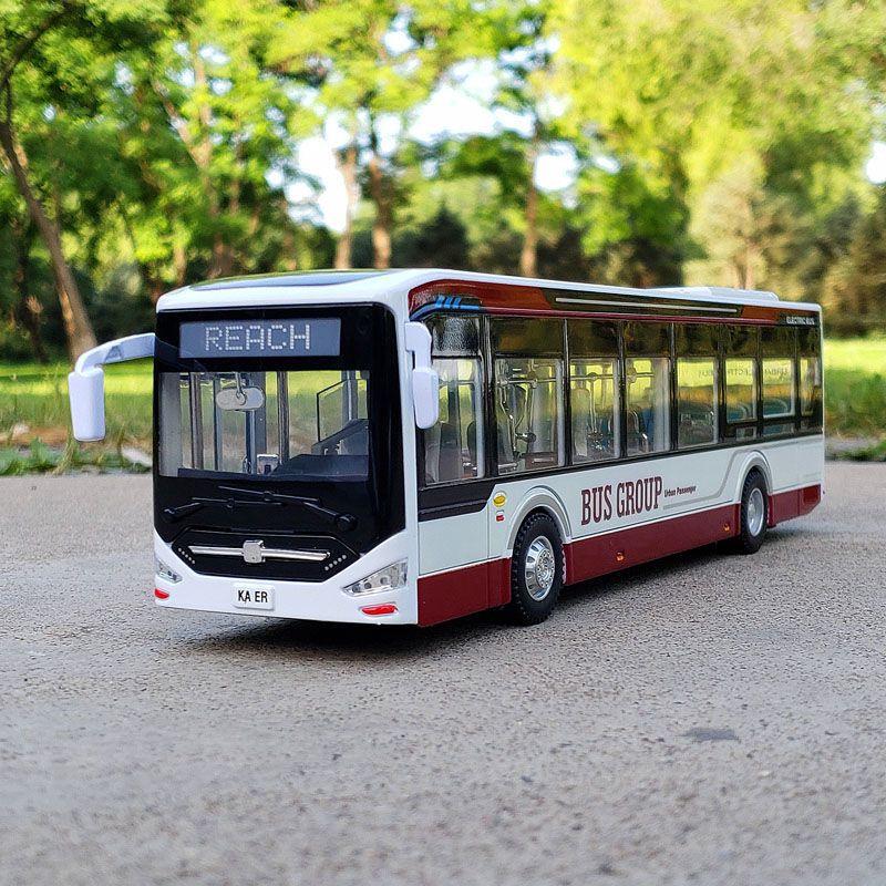 1/43 Large Size Electric Tourist Toy Traffic Bus Alloy Passenger Car Model Diecast Metal Toy Business Bus Model Sound Light Kids Gift