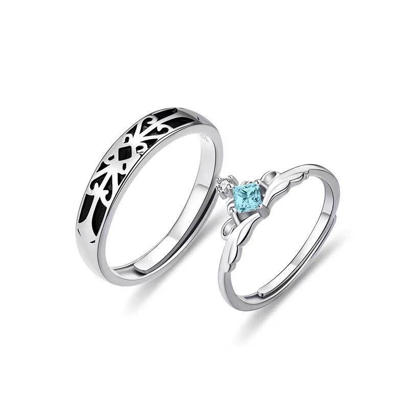 Anelli di Coppia in Zirconio Stile Coreano con Corona per Uomo e Donna - Regolabili, Semplici e alla Moda Anelli di Matrimonio