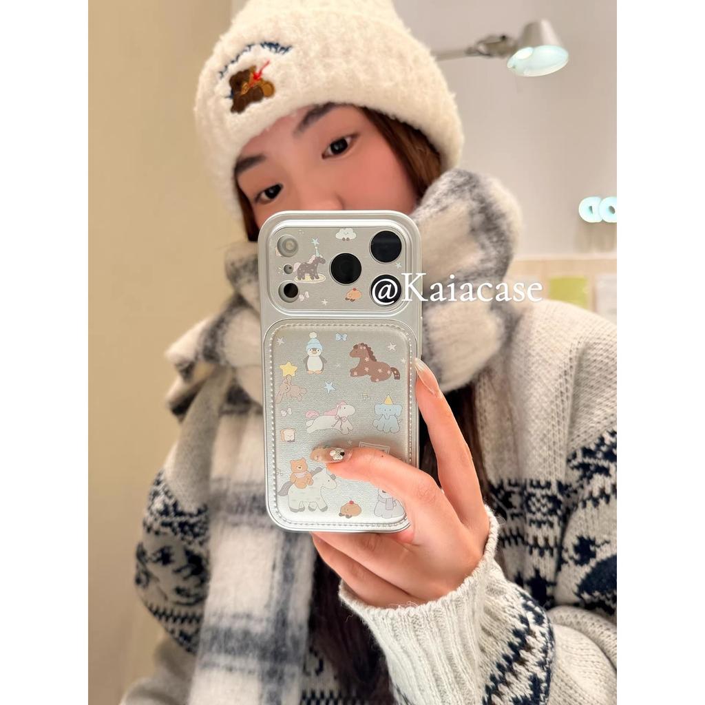 Japanese and Korean Ins Painted Cartoon Small Animal Riding Suitable for Apple 17promax Mobile Phone Case Iphone16pro New