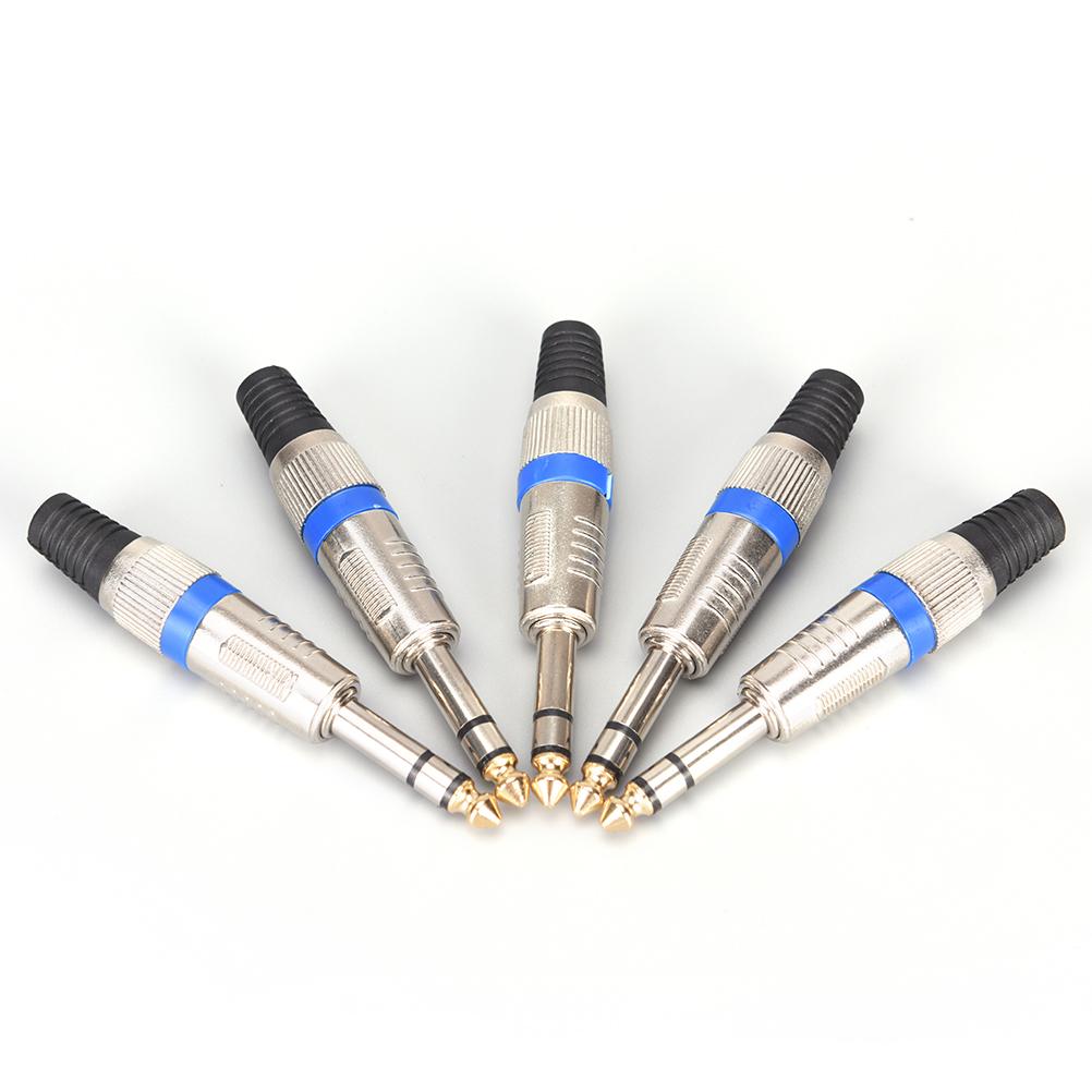 5PCS 6.35mm Stereo Connector 6.35mm 1/4" Male Plug to RCA Female Jack Audio Amplifier Microphone Plug Soldering DIY Connector
