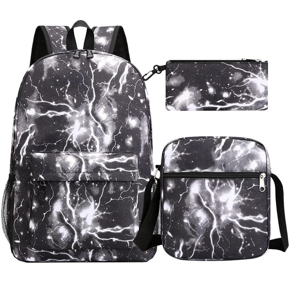 Large Capacity Schoolbag with Shoulder Strap; Student Three-piece Pencil Case Set
