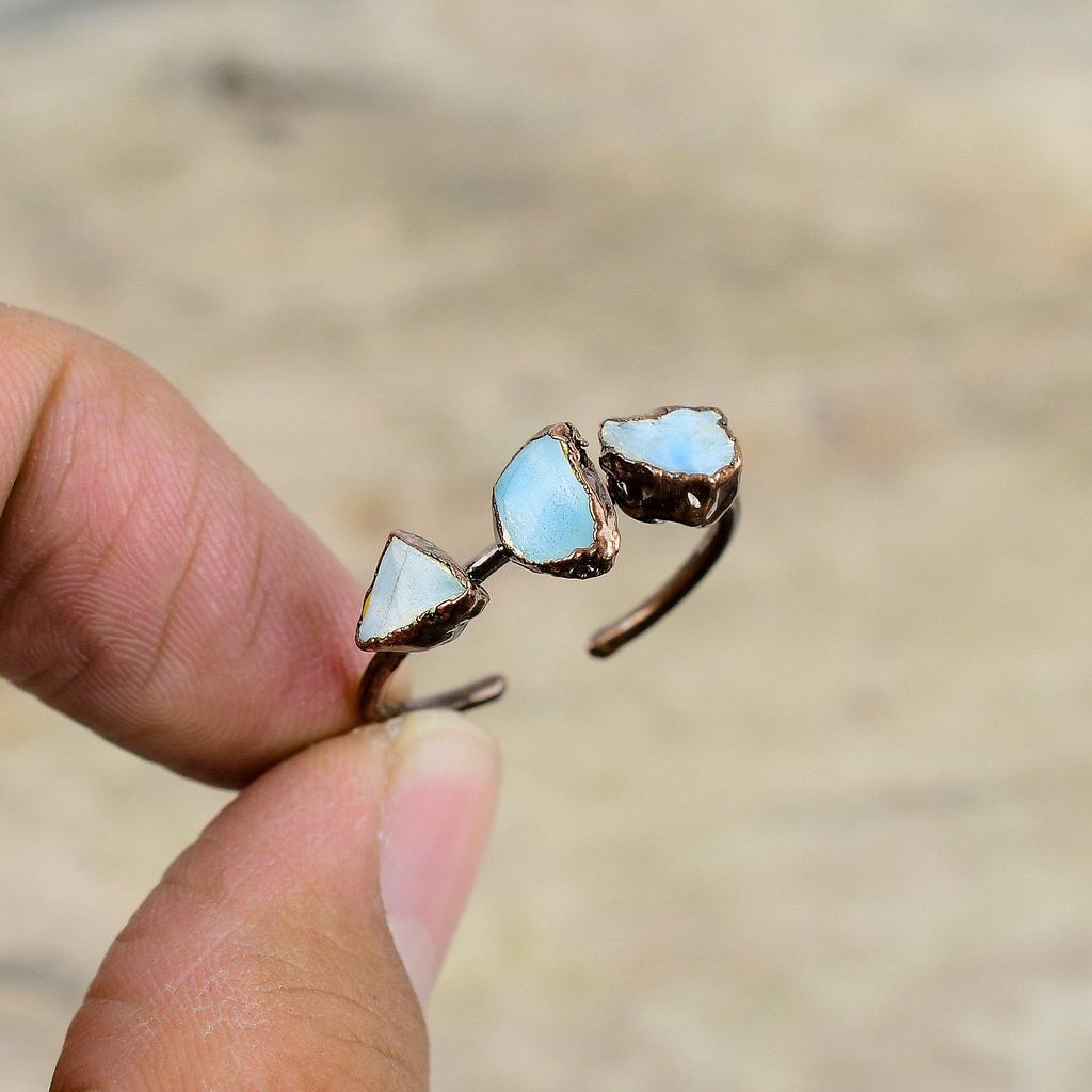 Larimar Rough Ring Electroformed Copper Ring Adjustable Rings Gemstone Copper Jewelry Handmade Ring Electroformed Jewelry Anniversary Gifts
