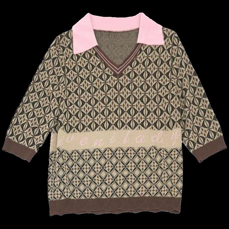 

Iveni Women s V-Neck Color Block Five-Sleeve Knit Top XL