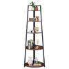 5 Tier Corner Shelf, Tall Corner Bookshelf Plant Rack, Wall Shelves Tower Storage Organizer with Metal Frame & Wooden Shelves