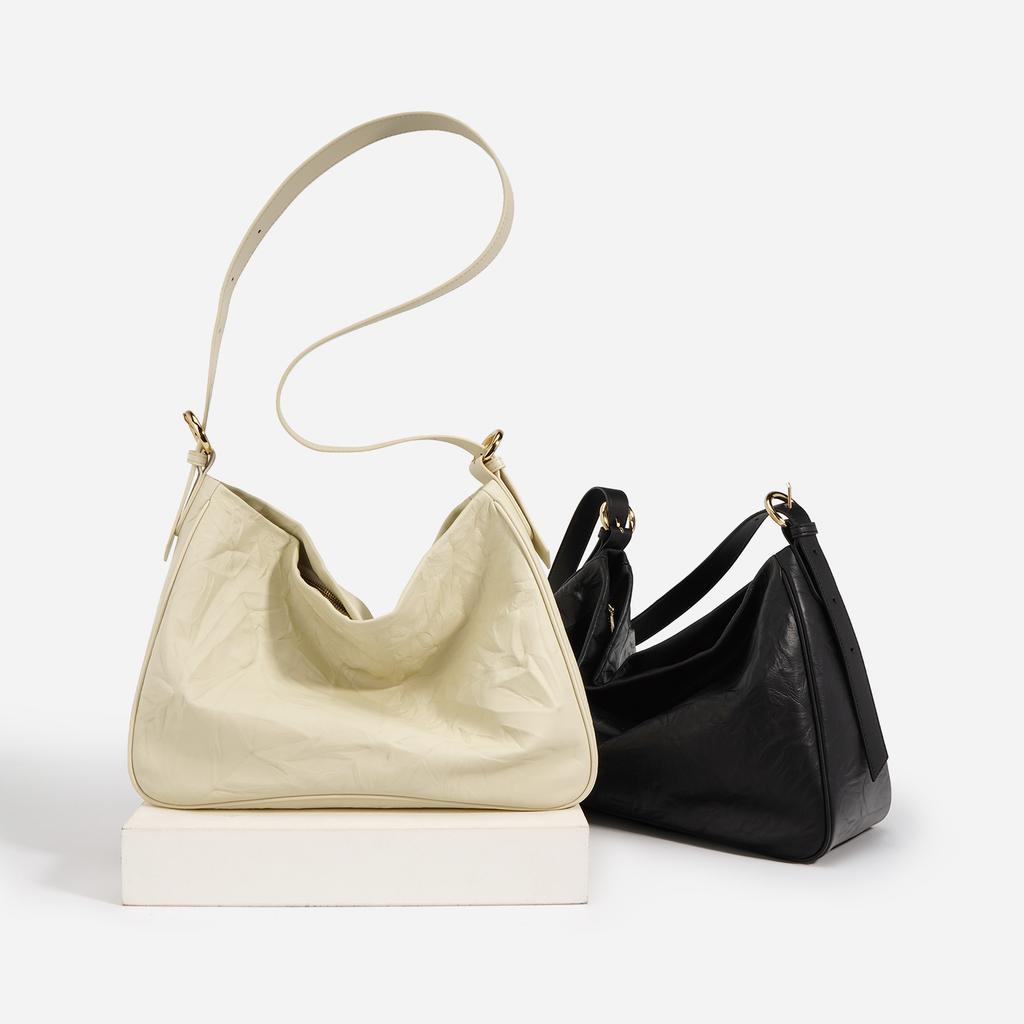 Niche Design Hand-scratched Pleated Bag Simple Fashion Casual Large-capacity Commuter Bag Portable Shoulder Messenger Bag Women