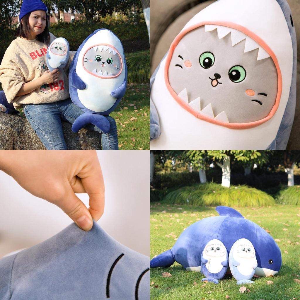 Lovely Shark Plush Toy With Cat Face Perfect For Marine Life Lovers 30/60cm Pp Cotton Filling