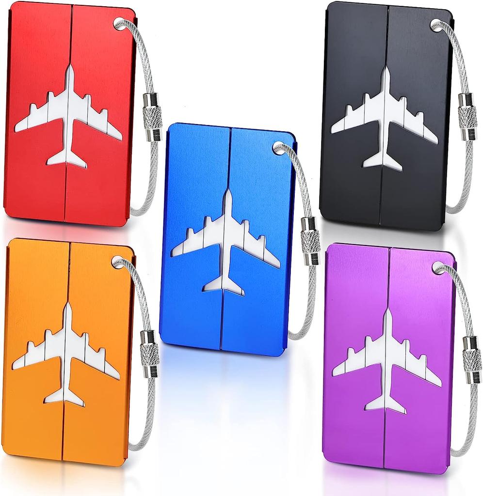 5 Peças de Etiquetas de Bagagem de Avião de Alumínio Amigáveis à TSA Etiquetas de Identificação para Mala de Viagem