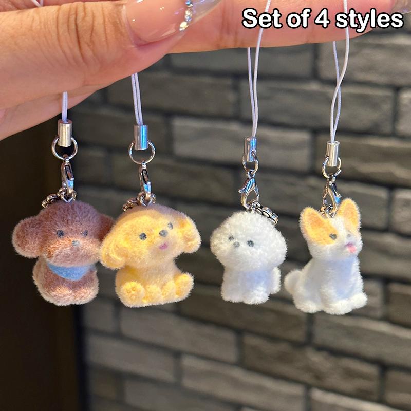 4ks 3D Vločkovaný Přívěsek na Telefon Štěně Roztomilý Kreslený Malý Pes Telefonní Řetízek Klíčenka Šňůrka Taška Klíčenka Dárky pro Páry