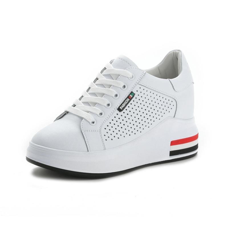 Frühling, Sommer und Herbst Damenschuhe neue dicke Sohle Keilabsatz Innenabsatz Absatz Einzelne Schuhe kleine weiße Schuhe Damen Low-Top Freizeit-Sportschuhe