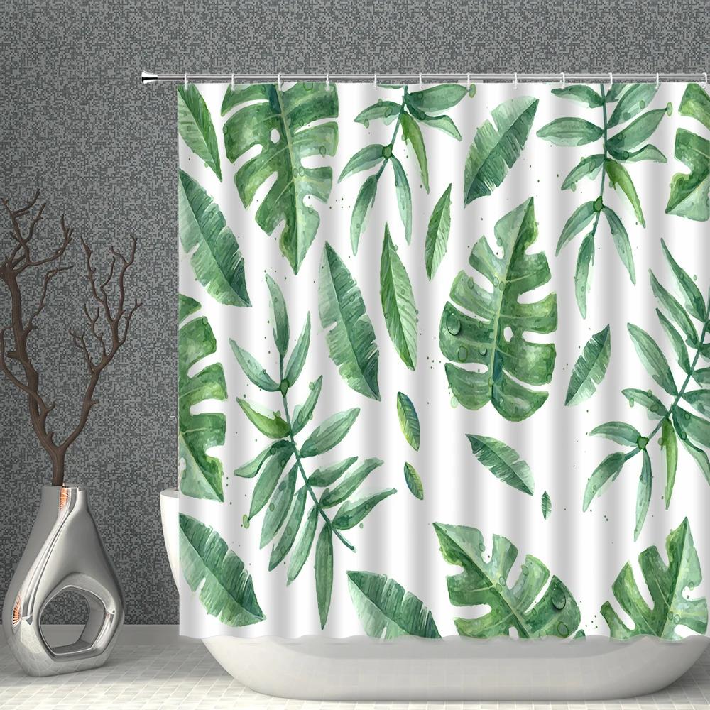

Tropical Plant Monstera Shower Curtain Green Leaves Modern Nordic Waterproof Bathroom Curtains Fabric Natural Scenery Bath Decor W90XH180cm